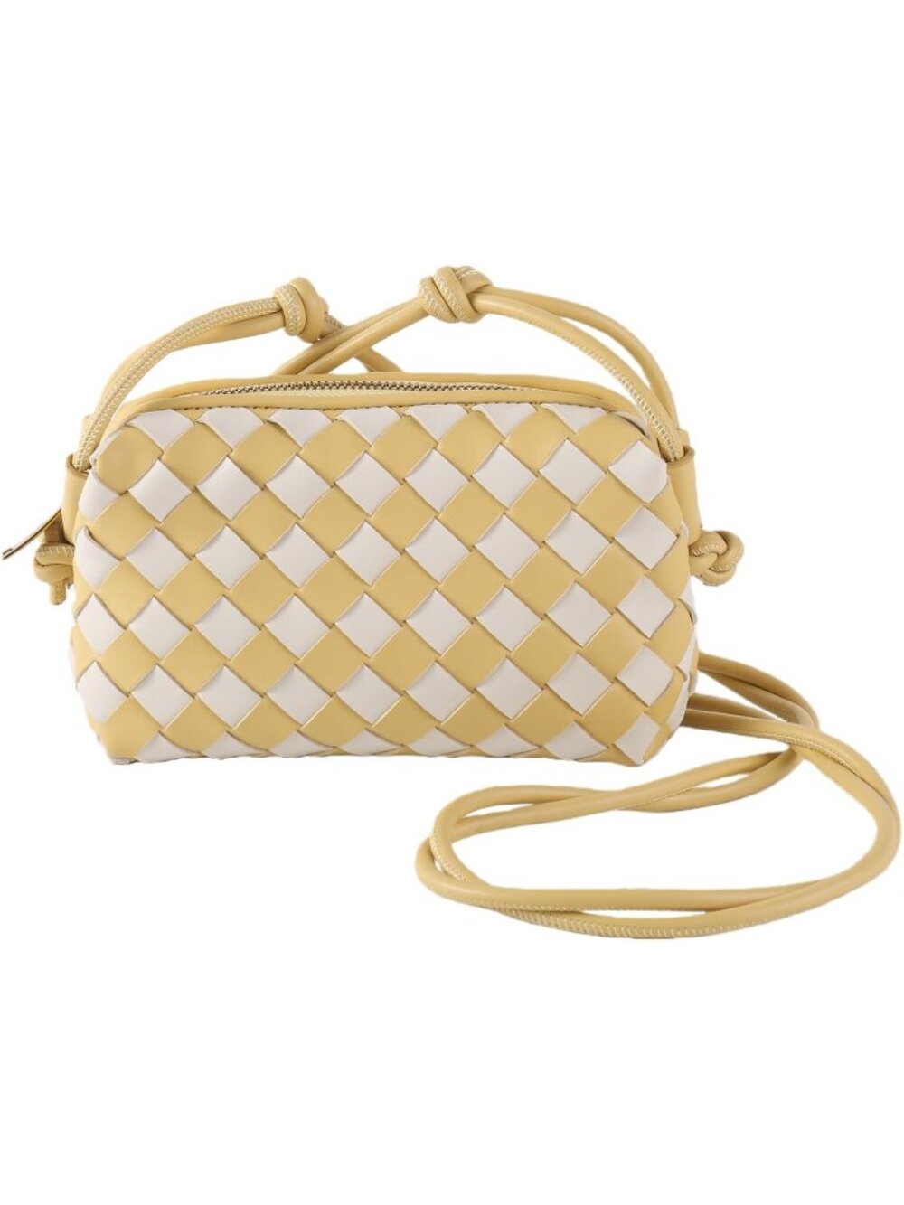 Women's Yellow Blue White Woven Leather Adjustable Strap Evening Crossbody Bag